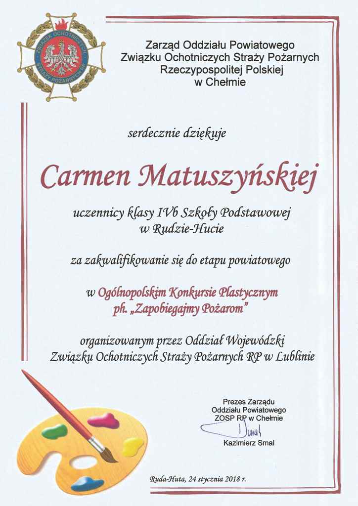 NAGRODY W OGÓLNOPOLSKIM KONKURSIE PLASTYCZNYM „ZAPOBIEGAJMY POŻAROM”ORAZ KONKURSACH SZKOLNYCH