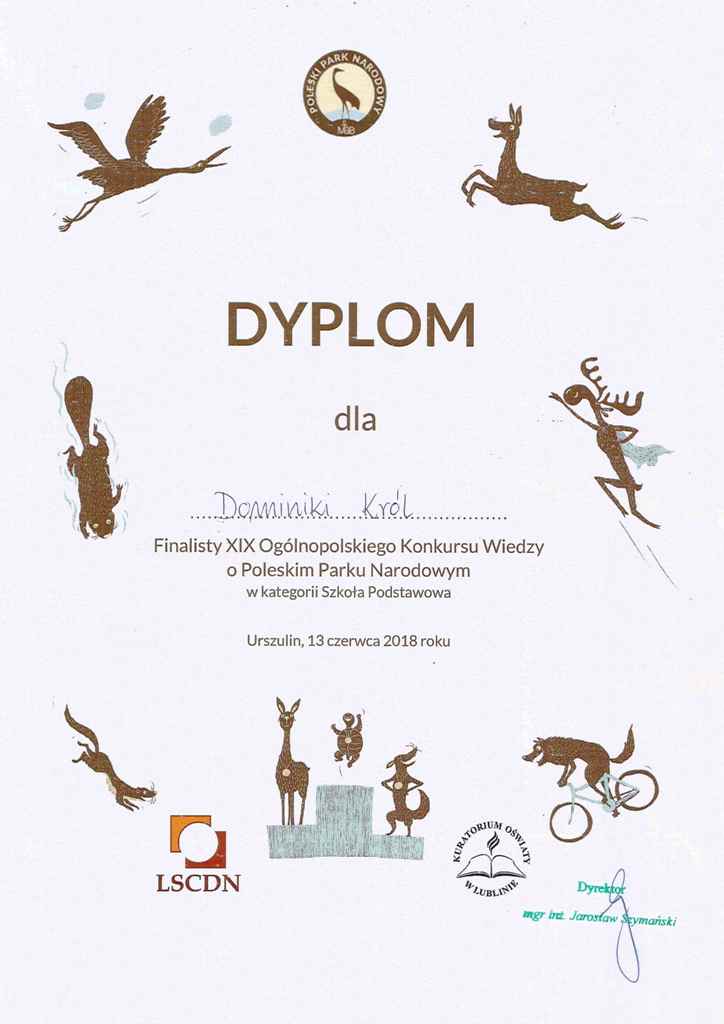 DOMINIKA FINALISTKĄ OGÓLNOPOLSKIEGO KONKURSU WIEDZY O PPN