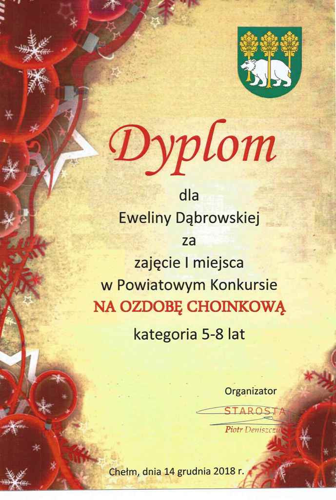 LAUREATKA I POWIATOWEGO KONKURSU NA „OZDOBĘ CHOINKOWĄ”