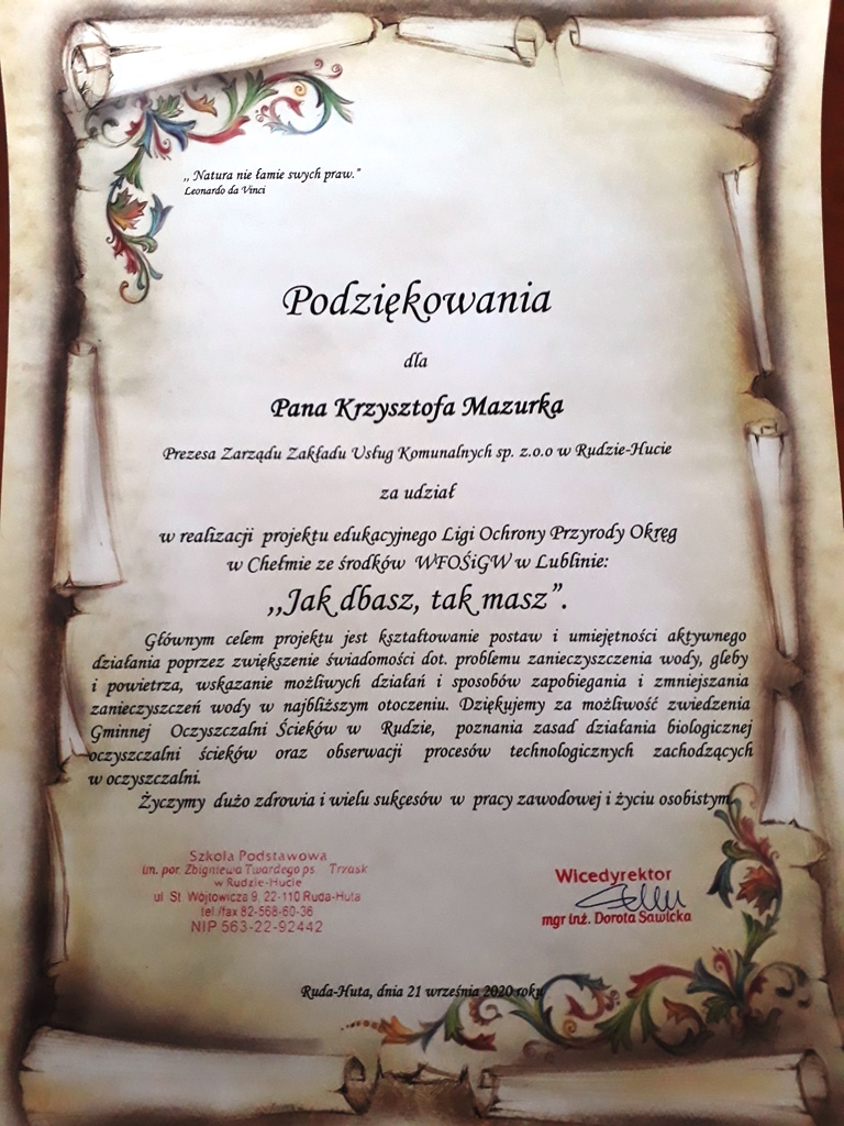 DZIAŁANIA W RAMACH REALIZACJI PROJEKTU „JAK DBASZ, TAK MASZ”. WYCIECZKA DO GMINNEJ OCZYSZCZALNI ŚCIEKÓW W RUDZIE KOLONII