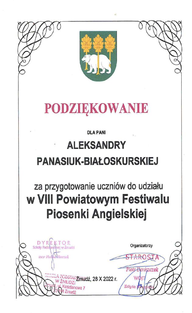SUKCES NA VIII POWIATOWYM FESTIWALU PIOSENKI ANGIELSKIEJ