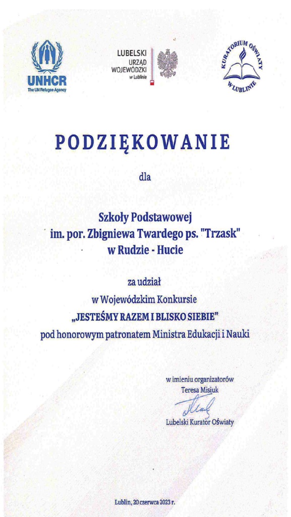 WOJEWÓDZKI KONKURS „JESTEŚMY RAZEM I BLISKO SIEBIE”